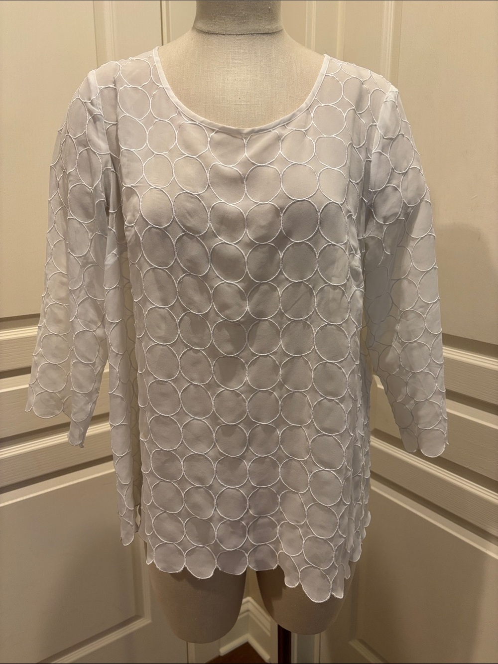 Women's White Circle-Pattern Sheer Overlay Top